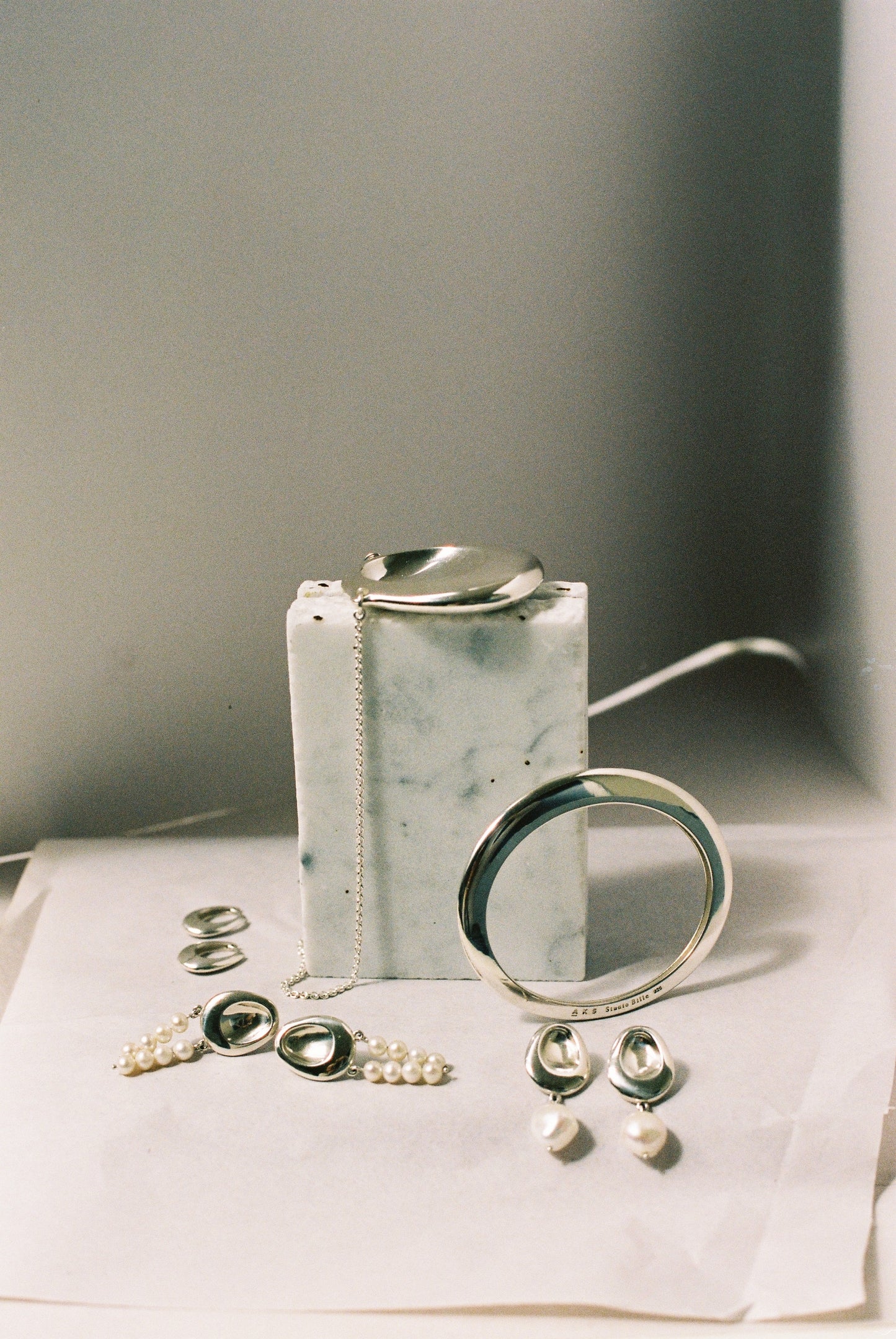 Christian Aks Two Form Earrings, Pearl Rows Earrings 0003 Silver