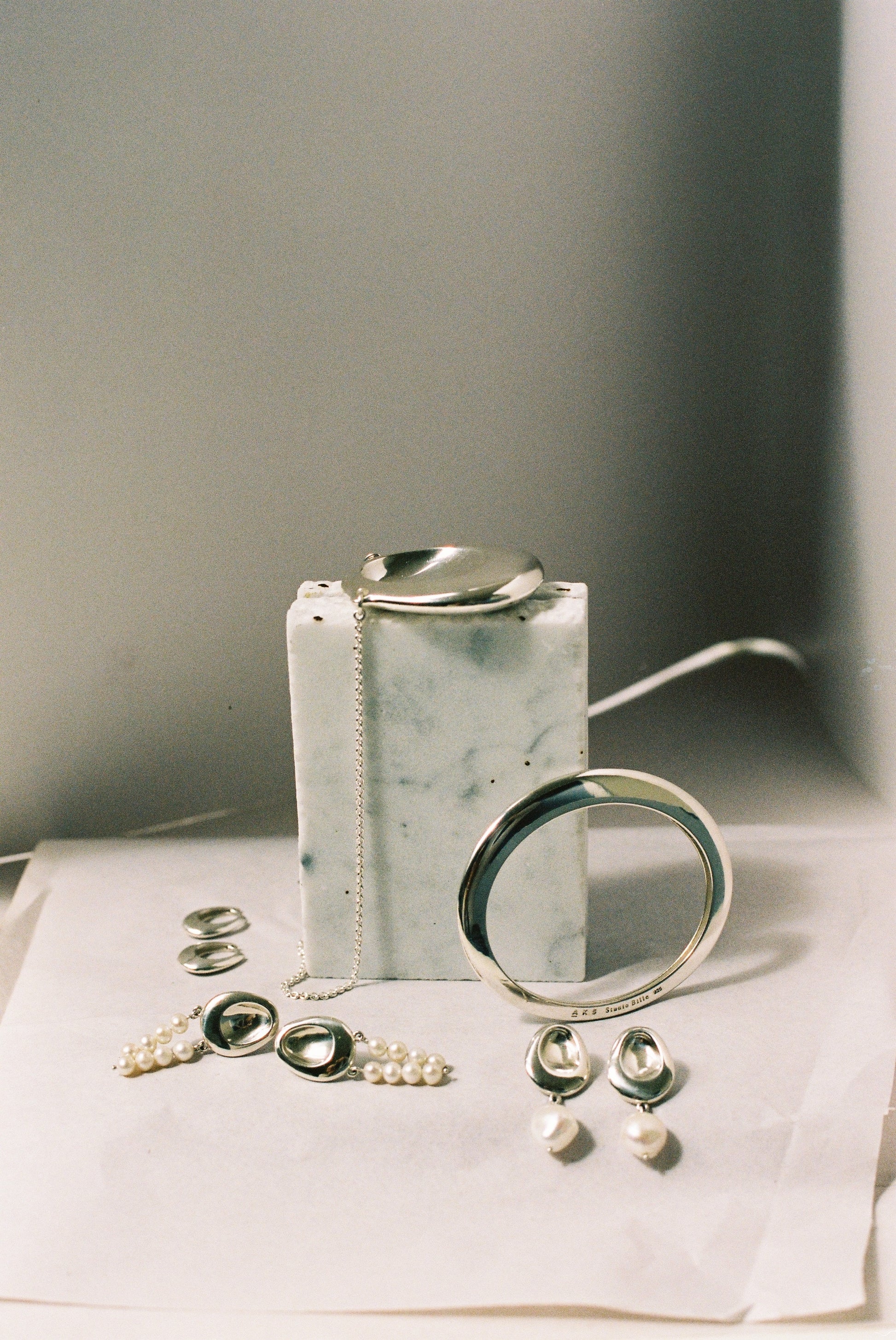 Christian Aks Two Form Earrings, Pearl Rows Earrings 0003 Silver